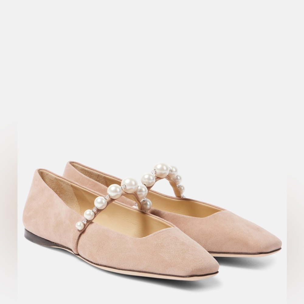 JIMMY CHOO ADE Pearl embellished suede ballet flats size9.5